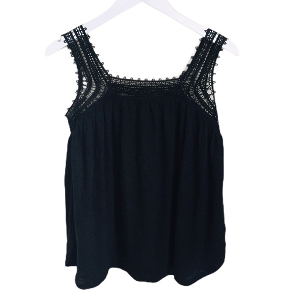 GAP Linen Scoop Neck Tank/Top With Crochet Trim Detailing Black Size XS - Picture 9 of 12
